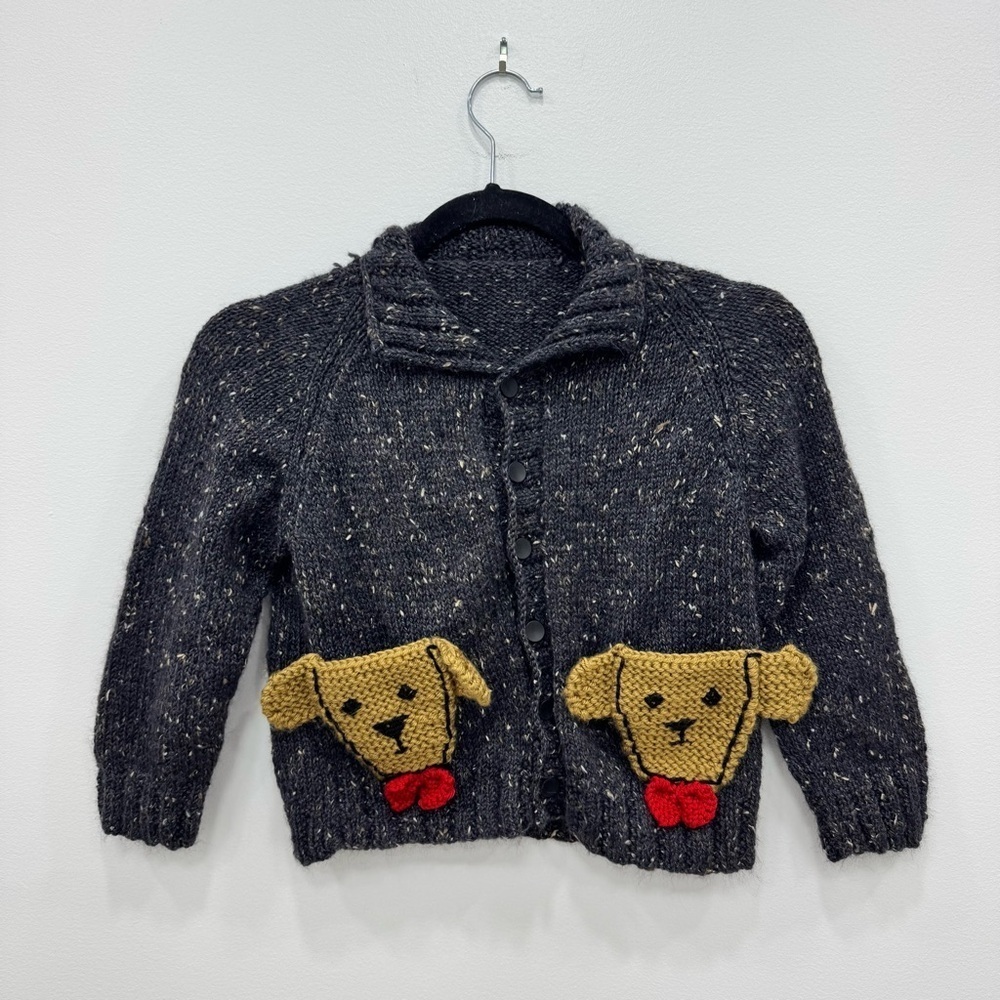 Vintage handmade button front puppy dog sweater with ears super cute gray brown